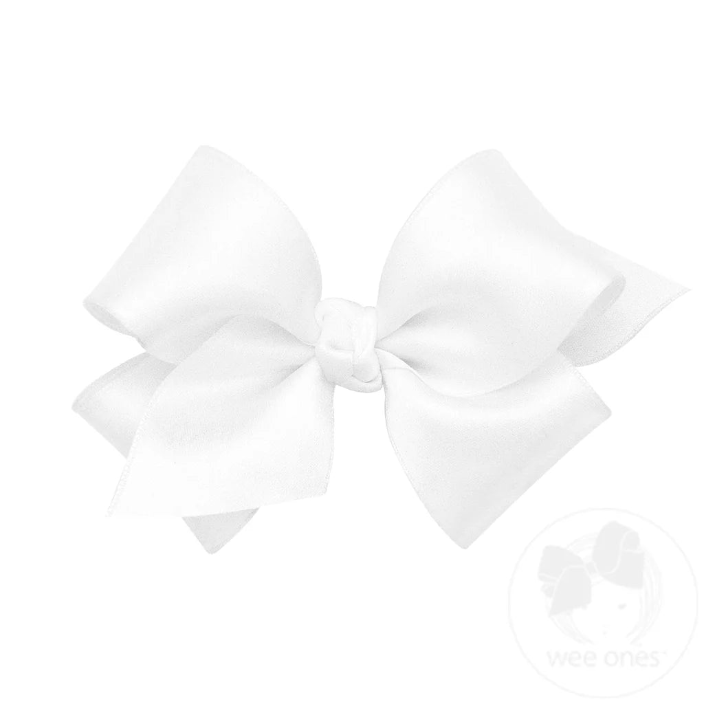 Mini Satin Overlay Bow: White