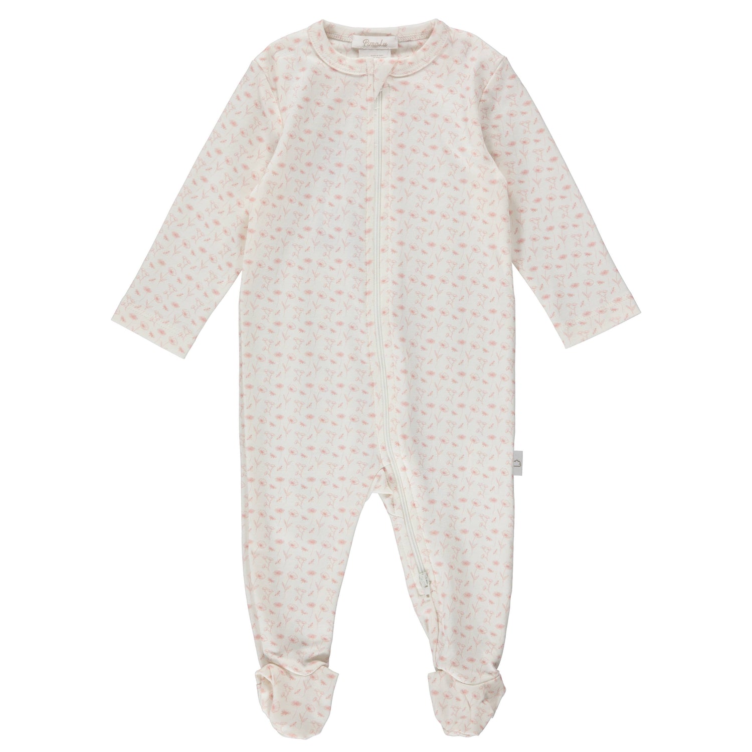Pimalu Zipper Footie: Hand Drawn Flowers