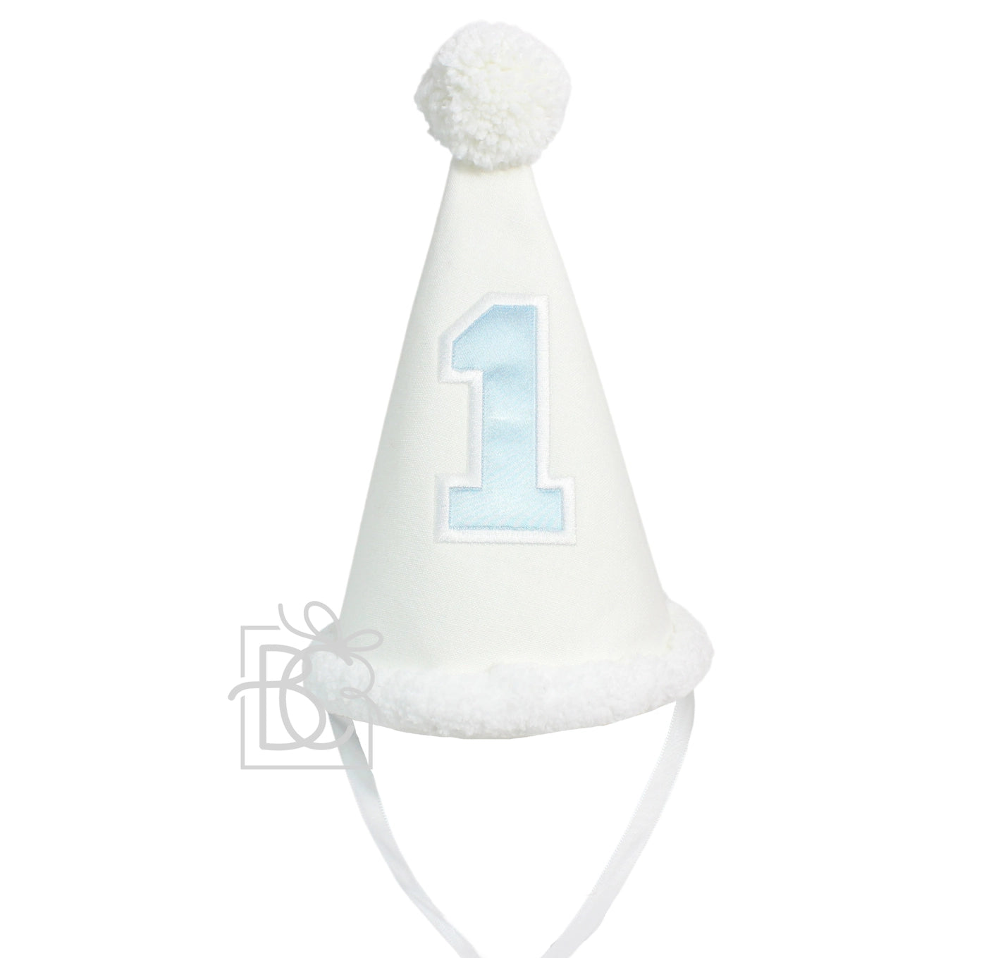 Linen &quot;1&quot; Birthday Hat: White with Light Blue