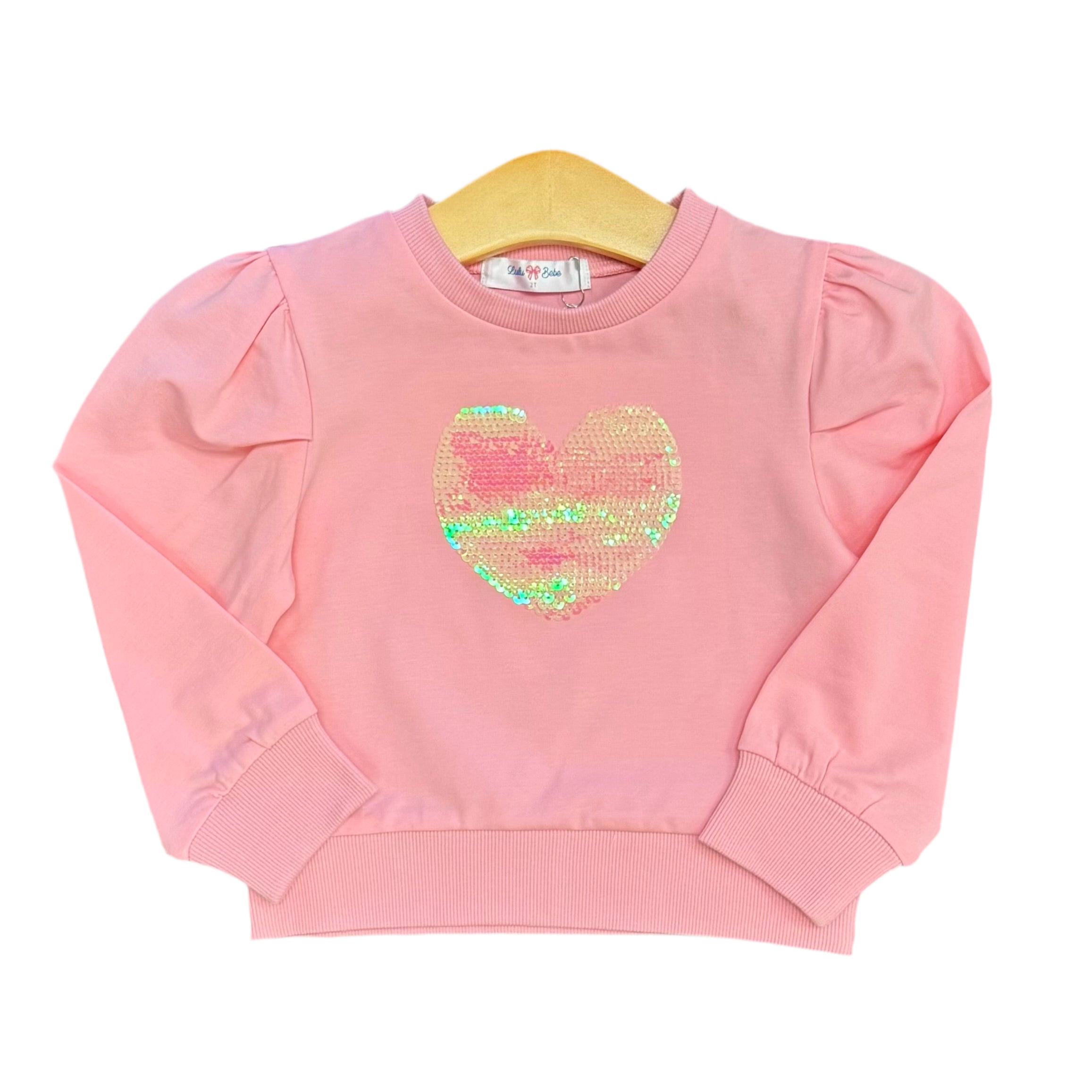 Pink Sequin Heart LS Shirt