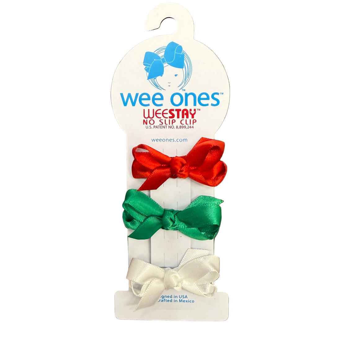 3 Pack Baby Satin Bows: Red/Green/White