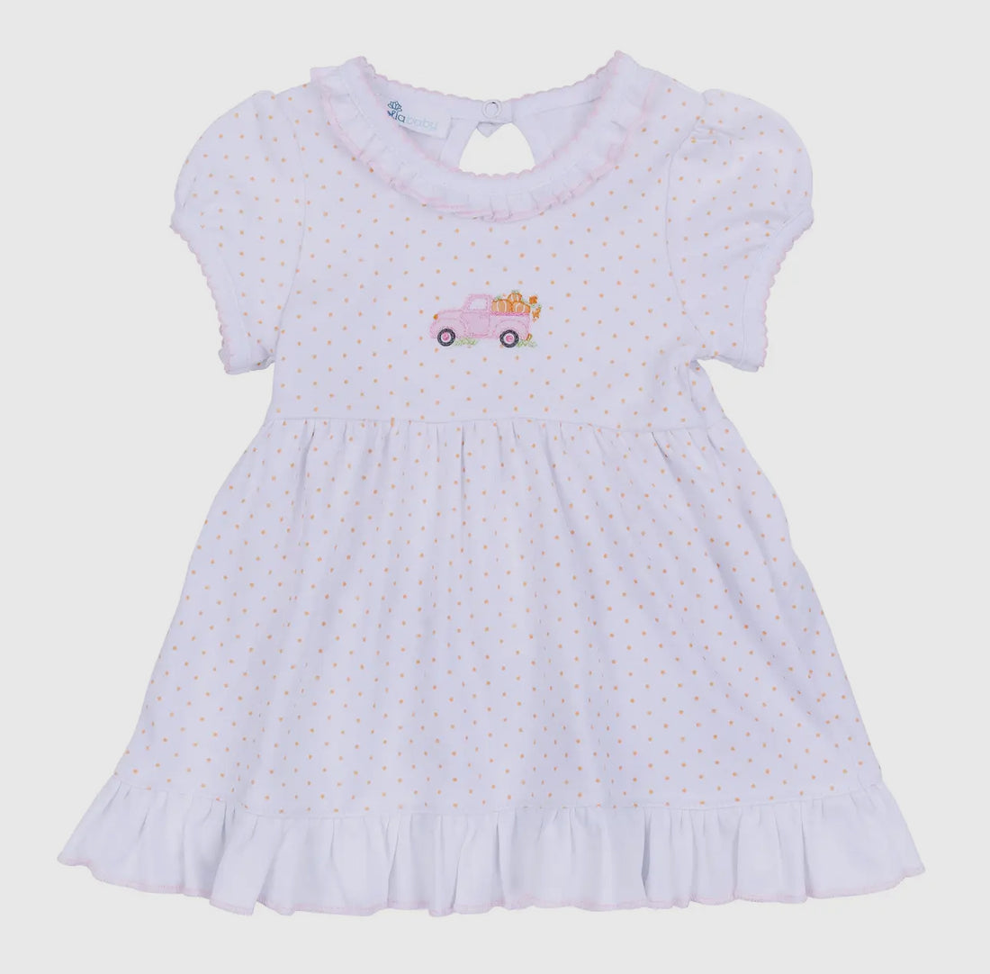 Pumpkin Patch Fun Embroidered Toddler Dress: Light PInk