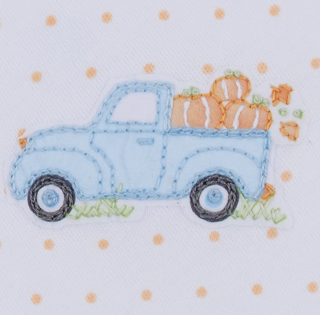 Pumpkin Patch Fun Embroidered Collared SS Bubble: Light Blue