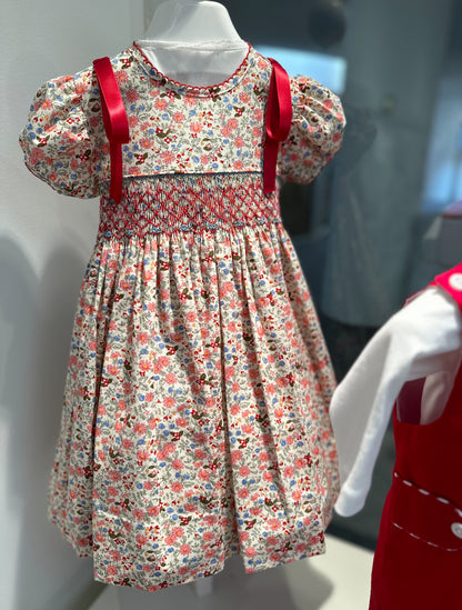 Holiday Floral Smocked Rose Dress