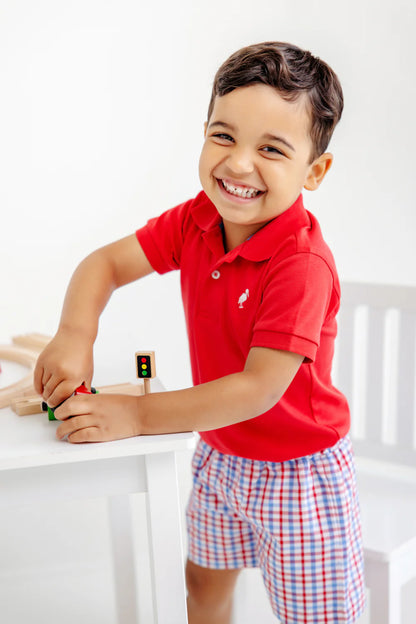 TBBC Prim and Proper SS Pima Polo: Richmond Red w/White Stork