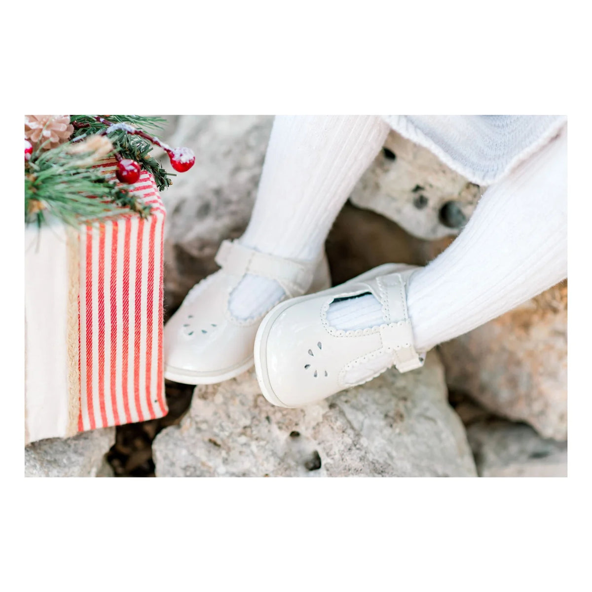 Dottie Scalloped Perforated Mary Jane: Patent Cream