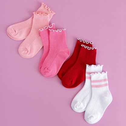 Ribbed Lettuce Trim Midi Socks: Taffy