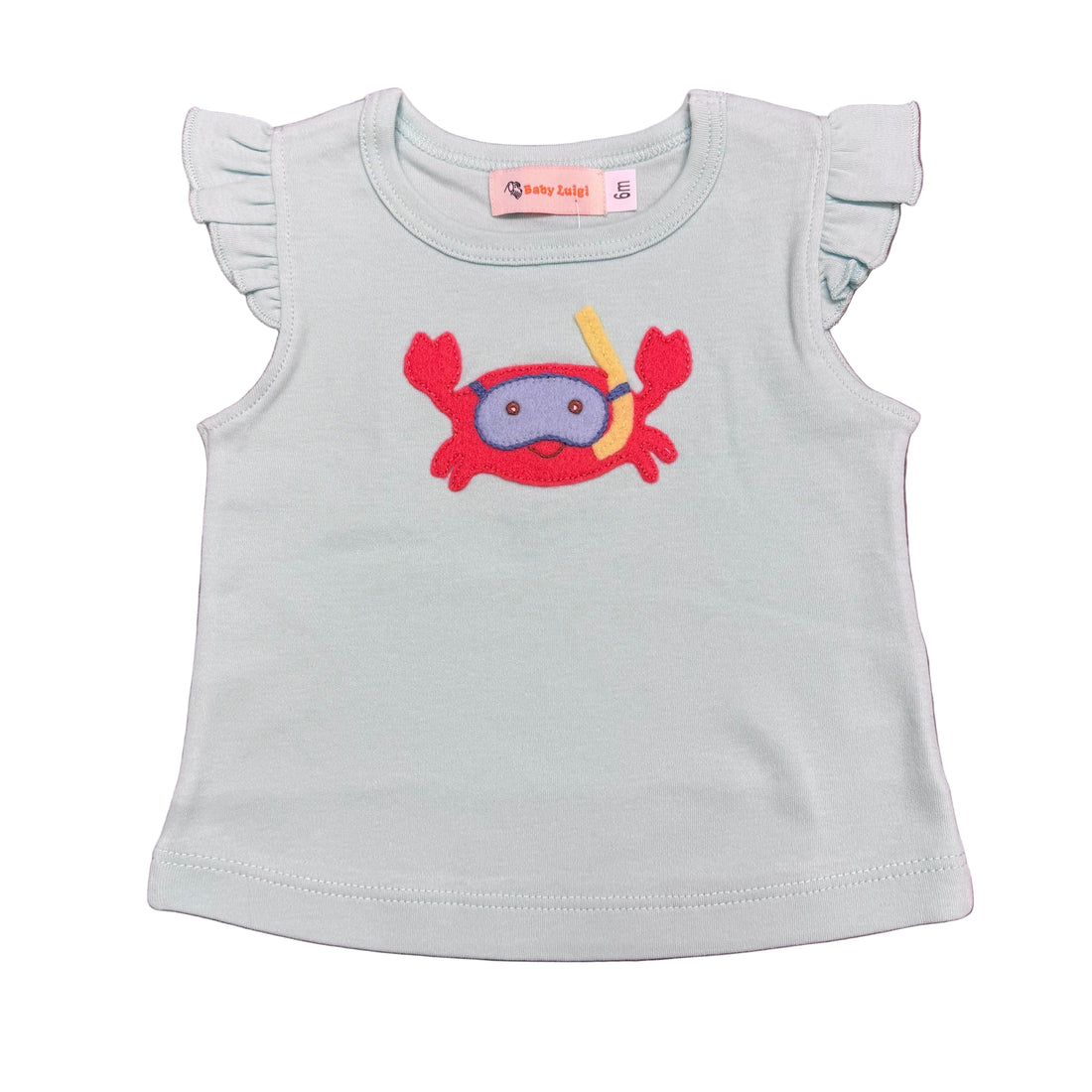 Girls Light Jade Flutter Sleeve Tank with Crab w/Snorkle Applique