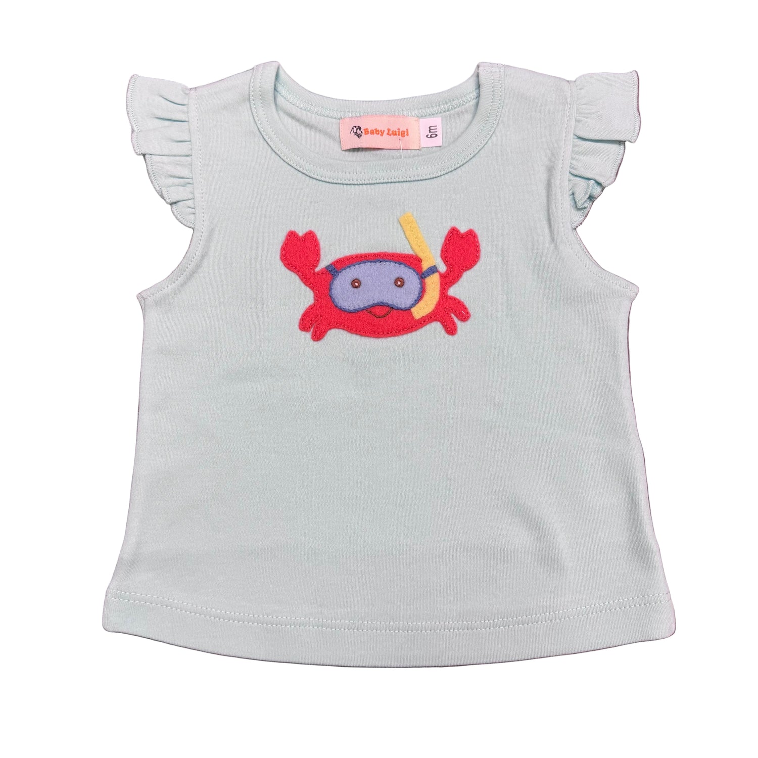 Girls Light Jade Flutter Sleeve Tank with Crab w/Snorkle Applique