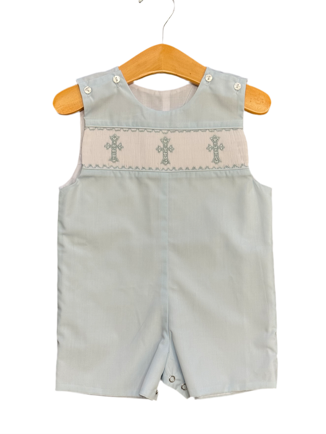 Pete Smocked Shortall: Light Blue with White Crosses