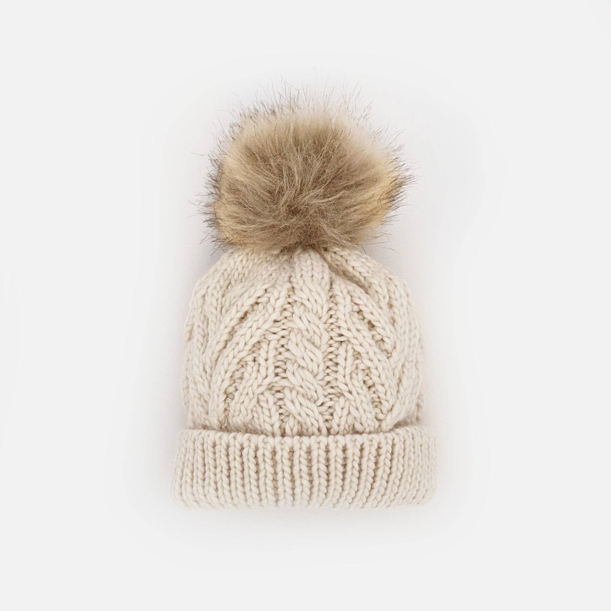 Pop Pom Pom Beanie Hat: Natural