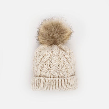 Pop Pom Pom Beanie Hat: Natural