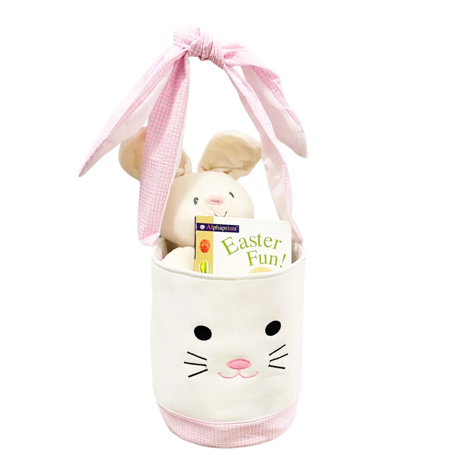 Canvas &amp; Seersucker Bunny Basket: Pink