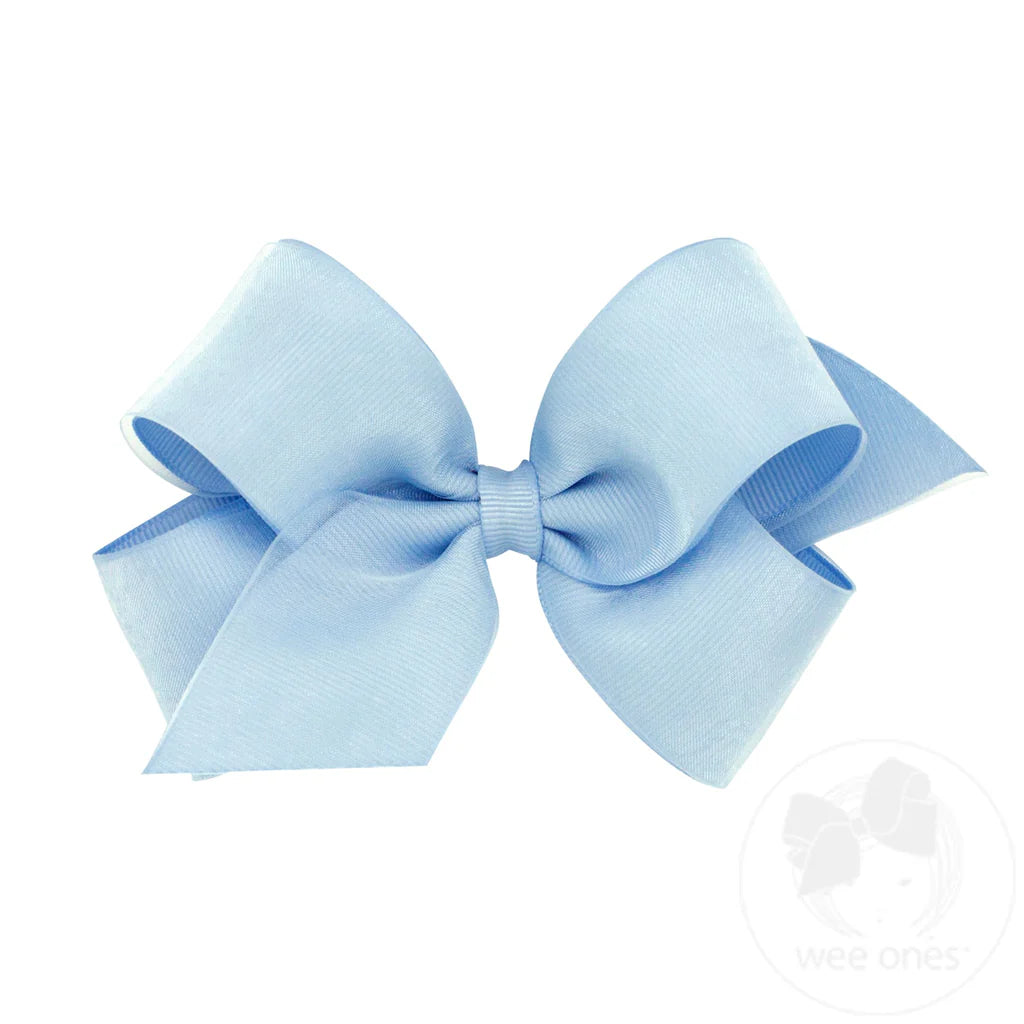 Organza and Grosgrain Overlay Hair Bow: Light Blue