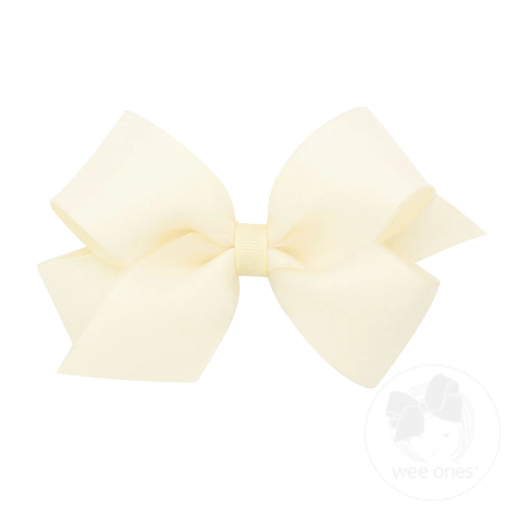 Organza and Grosgrain Overlay Hair Bow: Off White