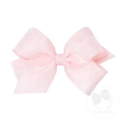 Organza and Grosgrain Overlay Hair Bow: Powder Pink