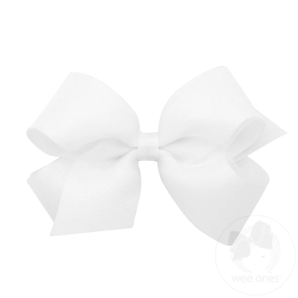 Organza and Grosgrain Overlay Hair Bow: White