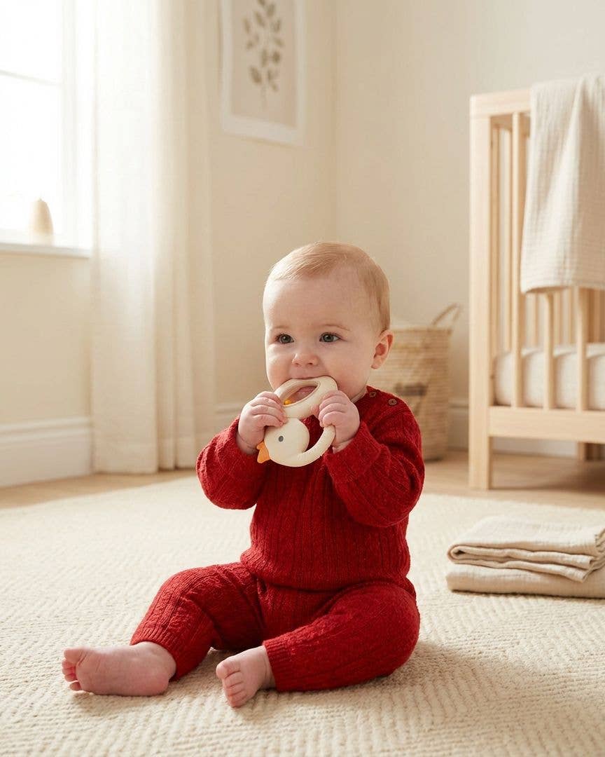 Bitzy Shake™ Silicone Teether with Rattle: Goose