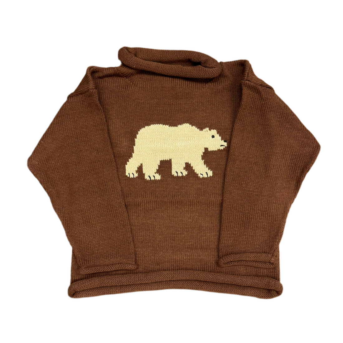 Chocolate Brown Roll Neck Sweater with Brown Bear