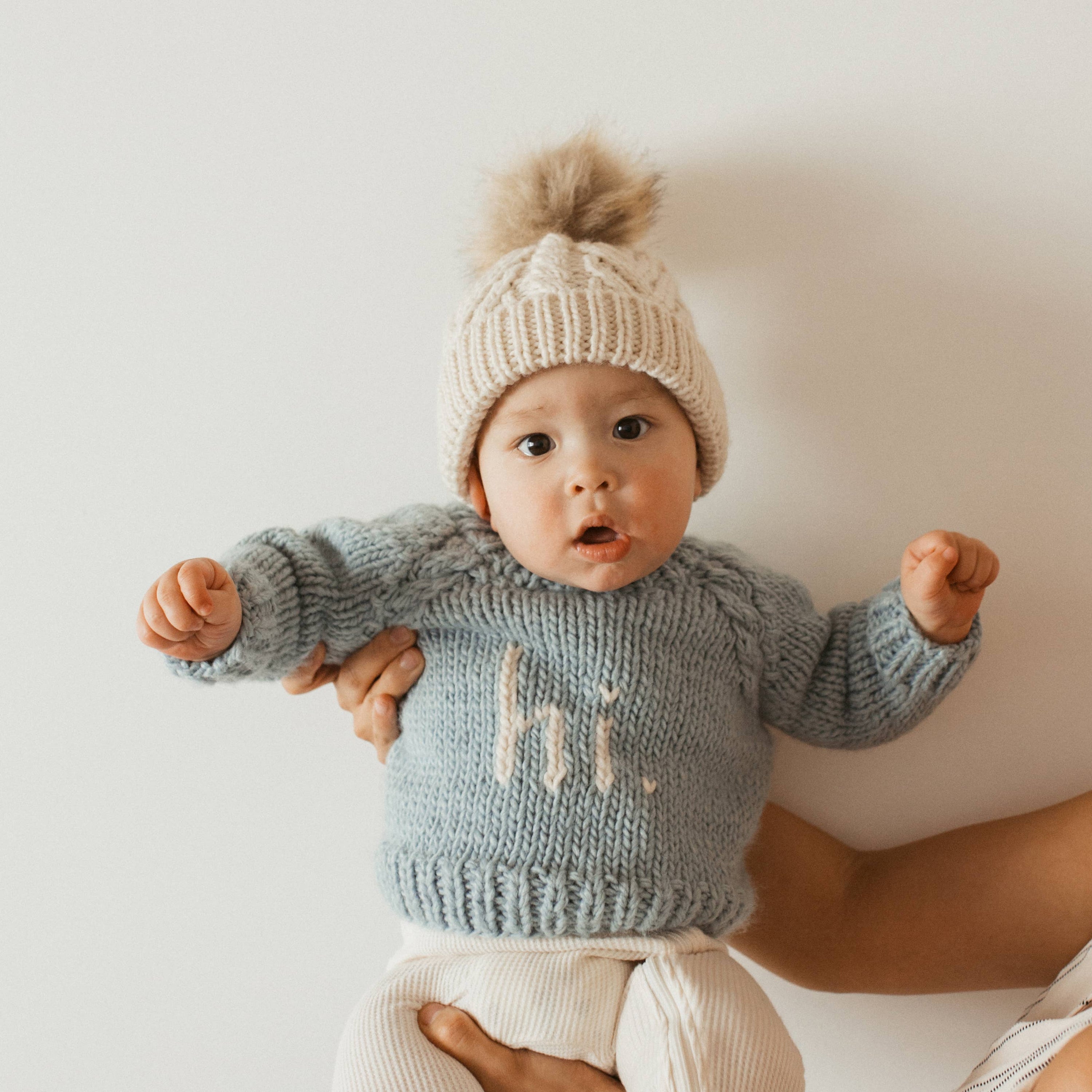 Pop Pom Pom Beanie Hat: Natural