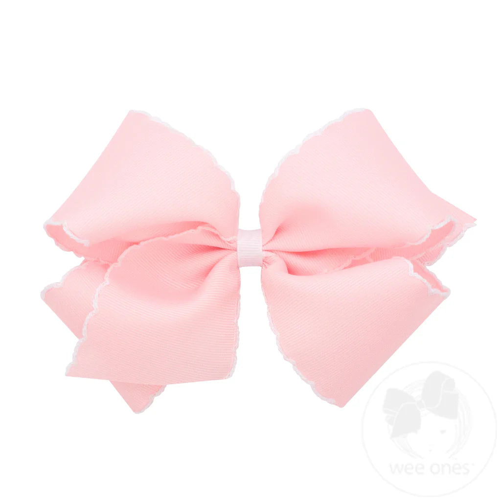 Moonstitch Grosgrain Hair Bow with Contrasting Wrap: Light Pink/White
