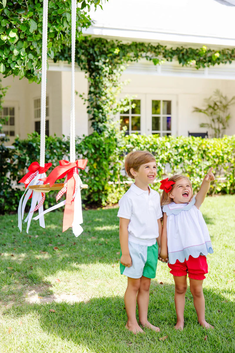 TBBC Prim &amp; Proper SS Polo: Worth Ave White with Mulitcolor Stork
