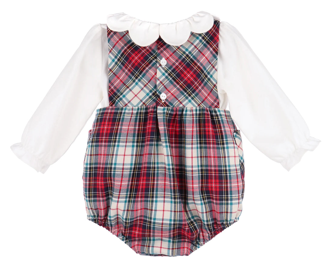 Gingerbread Plaid Bow Overall
