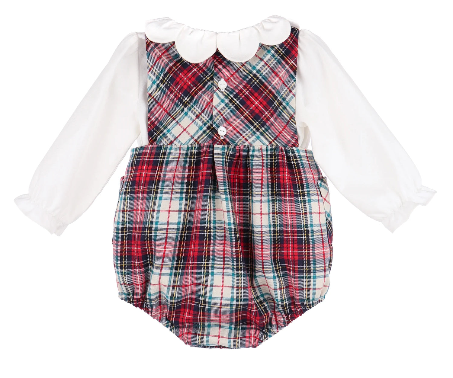 Gingerbread Plaid Bow Overall