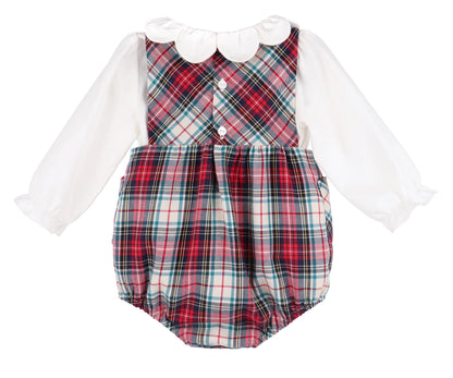 Gingerbread Plaid Bow Overall