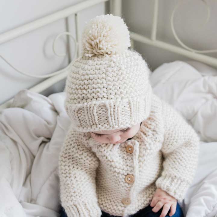 Garter Stitch Beanie: Natural