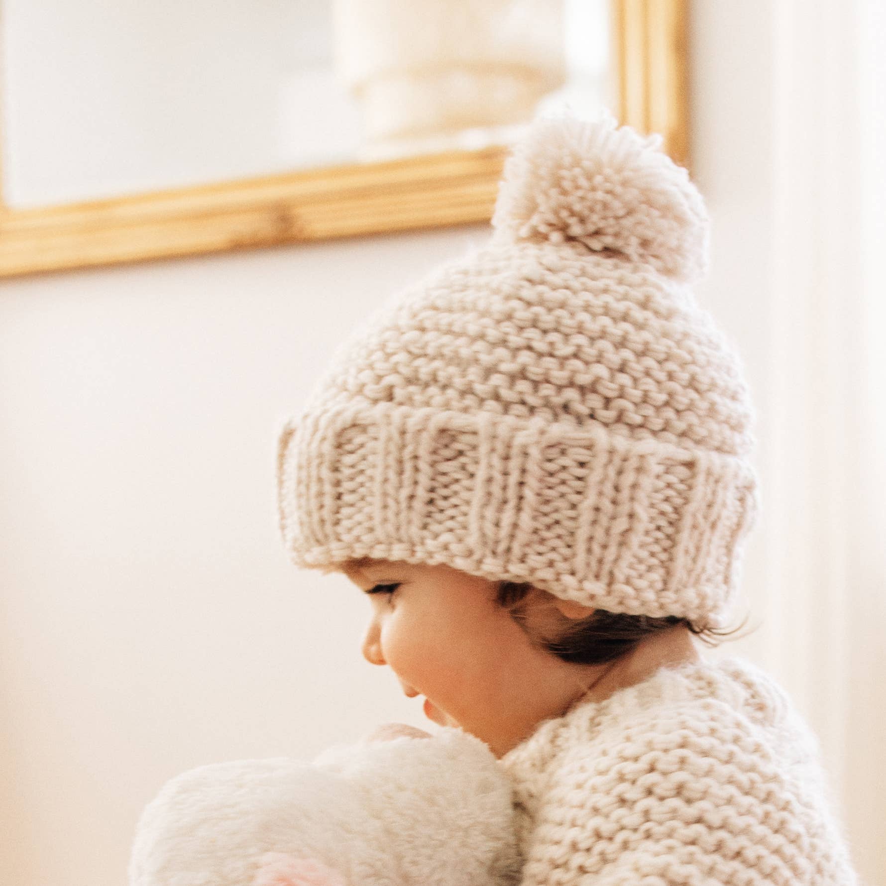 Garter Stitch Beanie: Natural