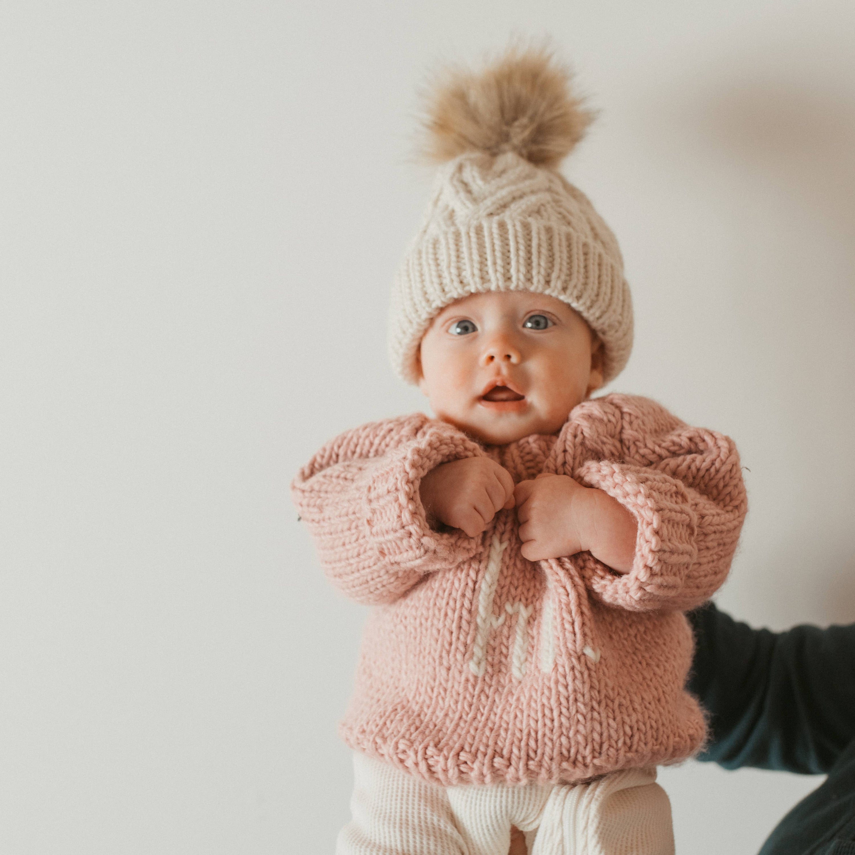 Pop Pom Pom Beanie Hat: Natural