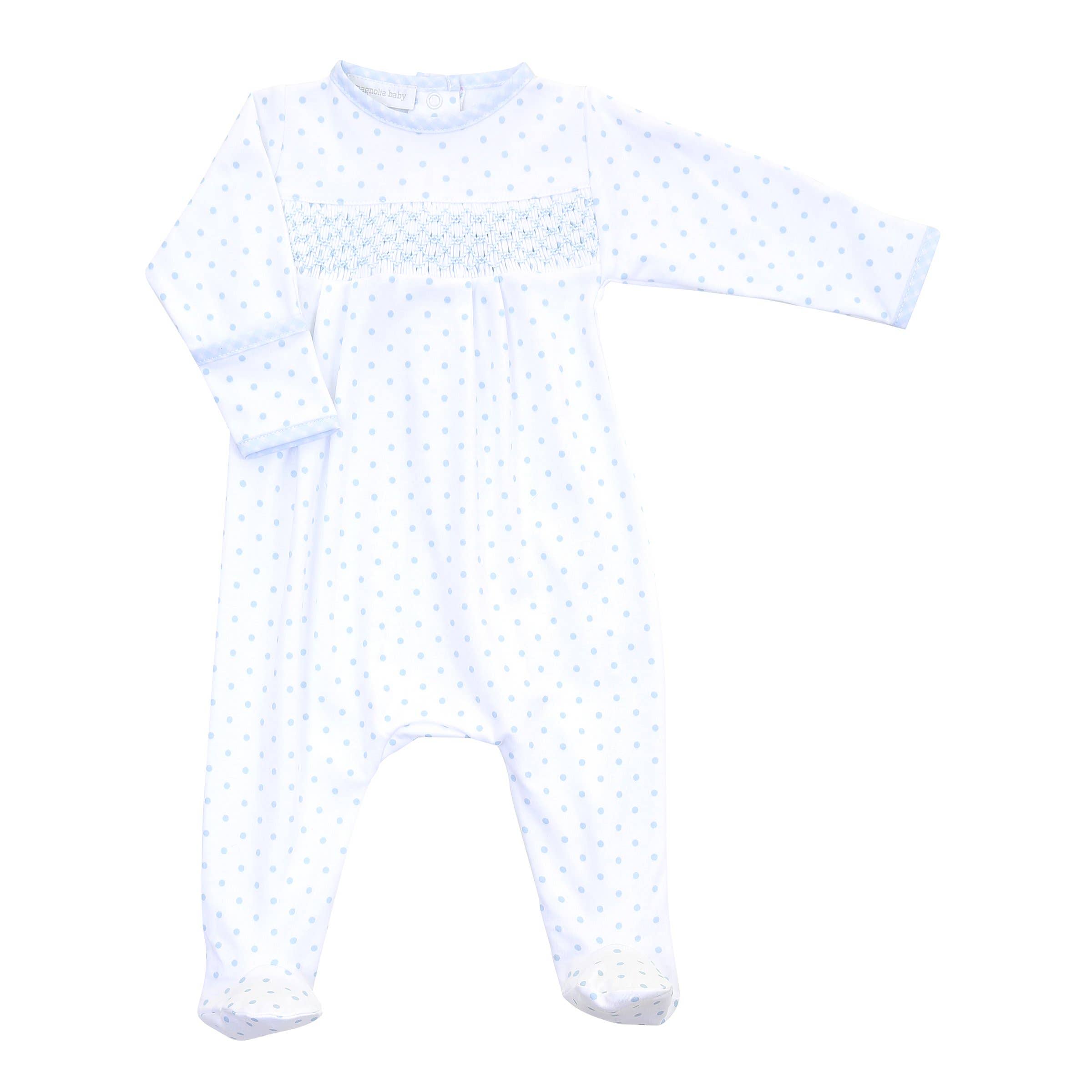 Gingham Dots Smocked Footie: Blue