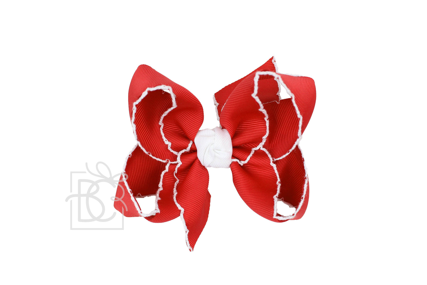 5.5&quot; Crochet Edge Grosgrain Hairbow on Clip: Red with White