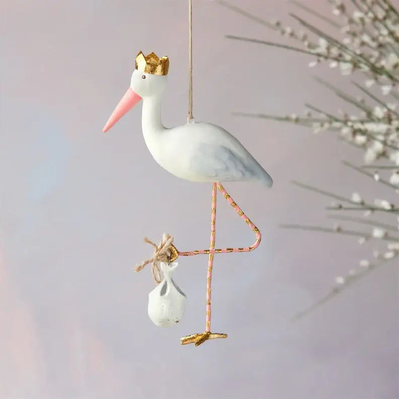Glitterville 7" Resin Royal Stork Ornament: Pink