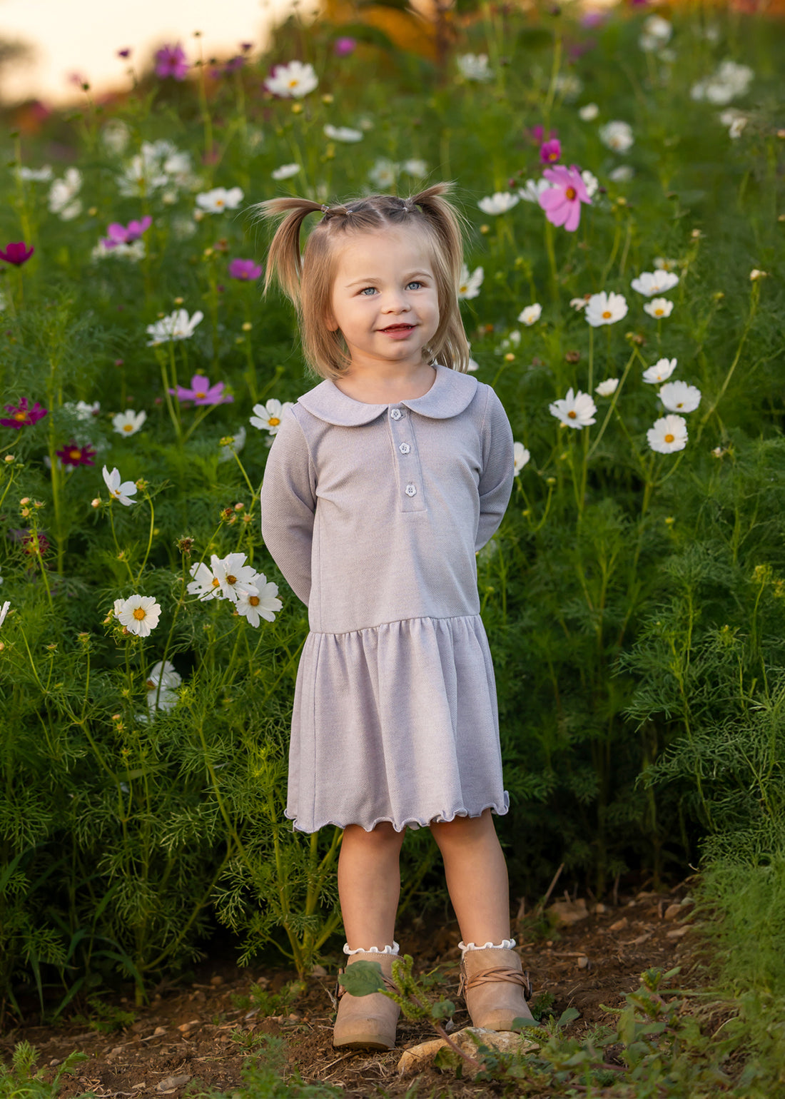 Emma Peter Pan Collar Henley Dress: Blue
