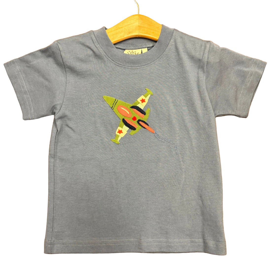 Boys Steel Blue SS T-Shirt with Fighter Jet Applique