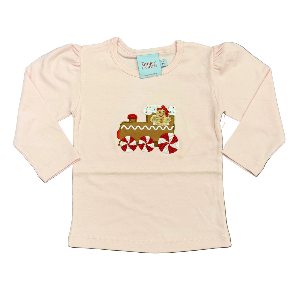 LS Light Pink T-Shirt with Gingerbread Train Applique