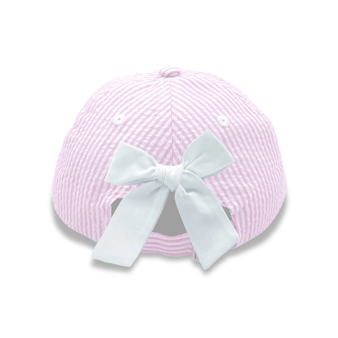 Bunny Bow Baseball Hat: Pink Seersucker