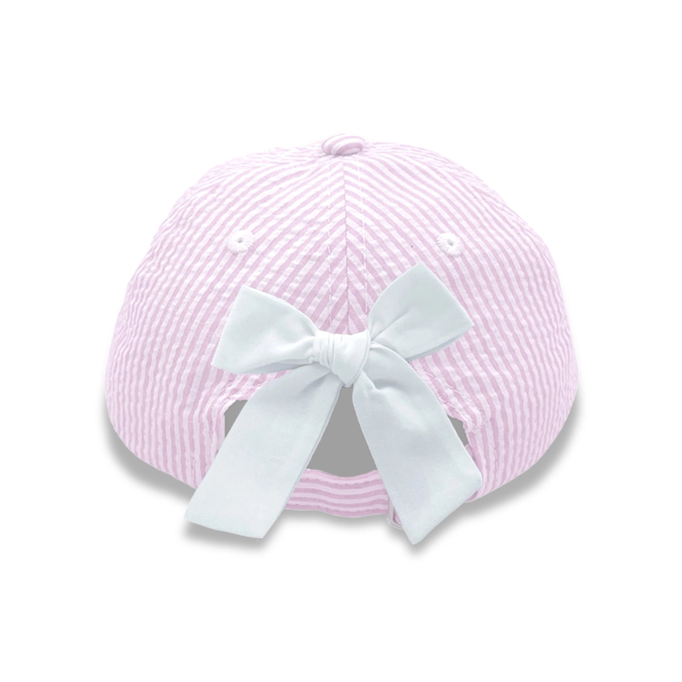 Bunny Bow Baseball Hat: Pink Seersucker