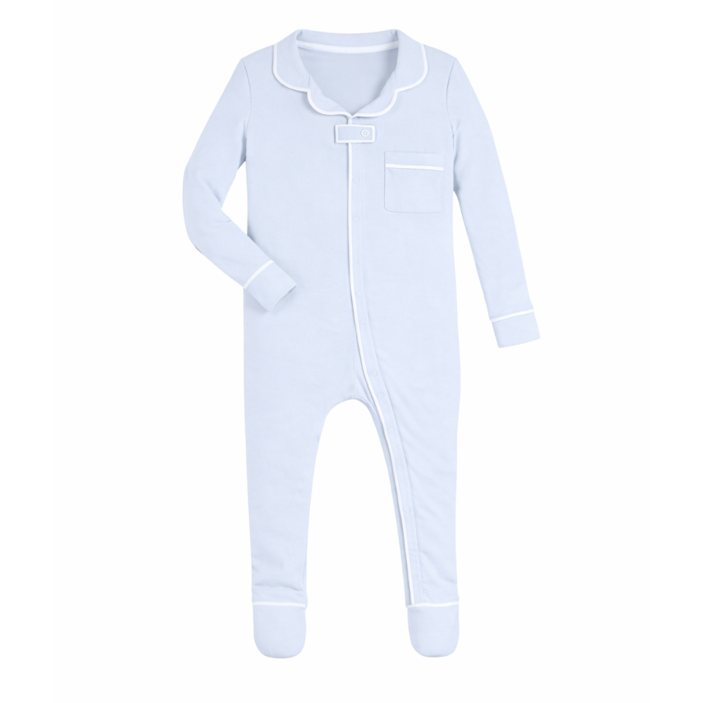 Zipper Footie with Collar: Light Blue