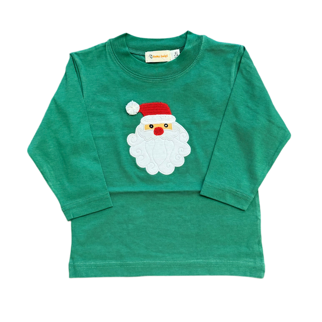 Light Hunger Green Boys LS T-Shirt with Santa Head Applique