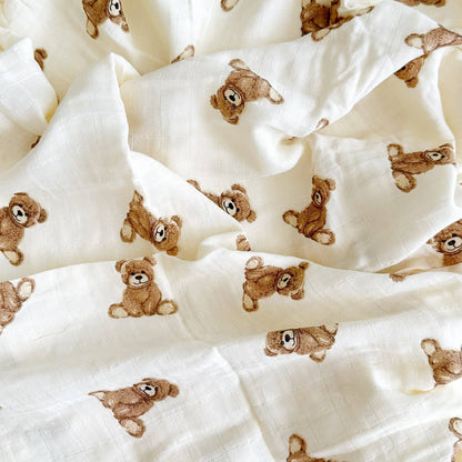 Muslin Swaddle Blanket: Teddy Bear Print