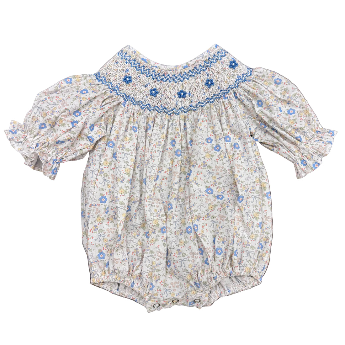 Ashley Blue/Yellow Bow Floral Smocked Bubble