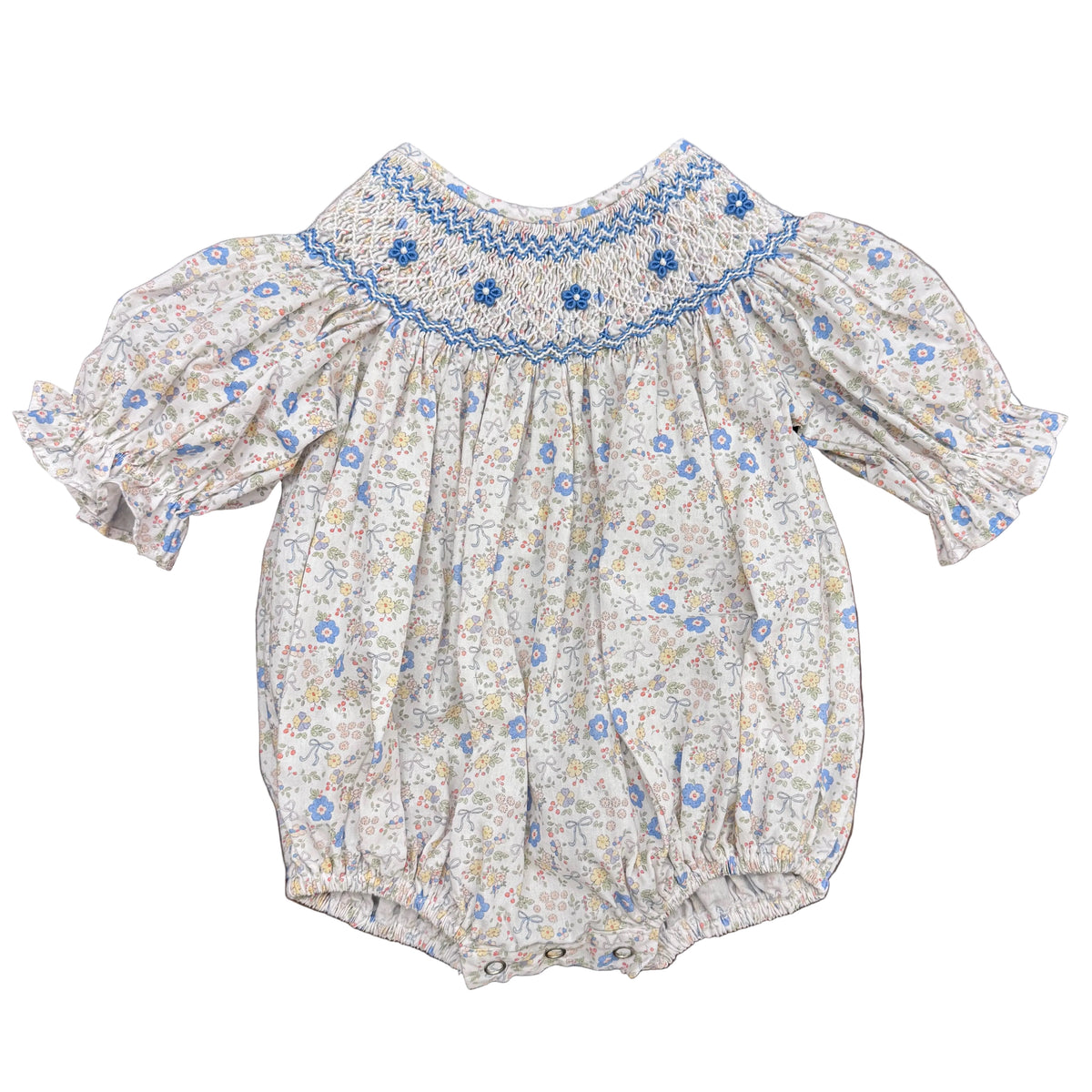 Ashley Blue/Yellow Bow Floral Smocked Bubble