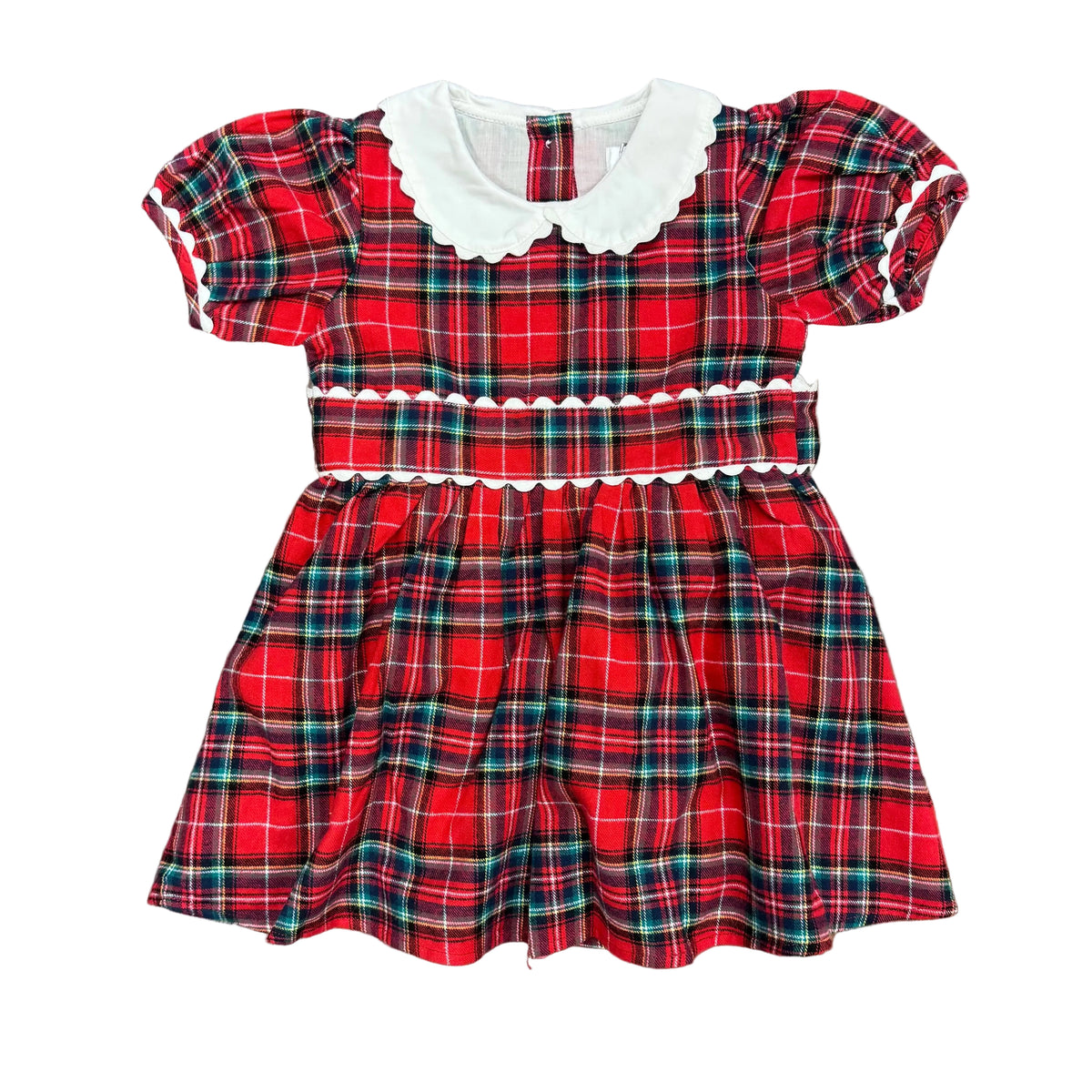 Red Plaid Scallop Collar Dress