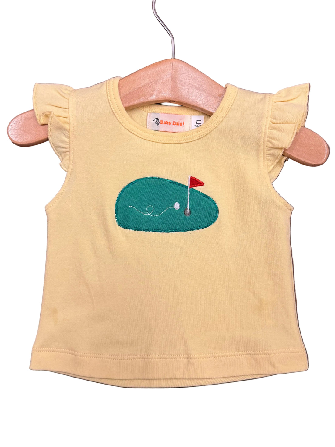 Yellow Flutter Sleeve T-Shirt with Golf Applique