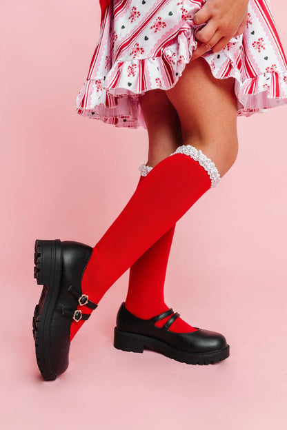 Santa Baby Lace Top Knee High Socks