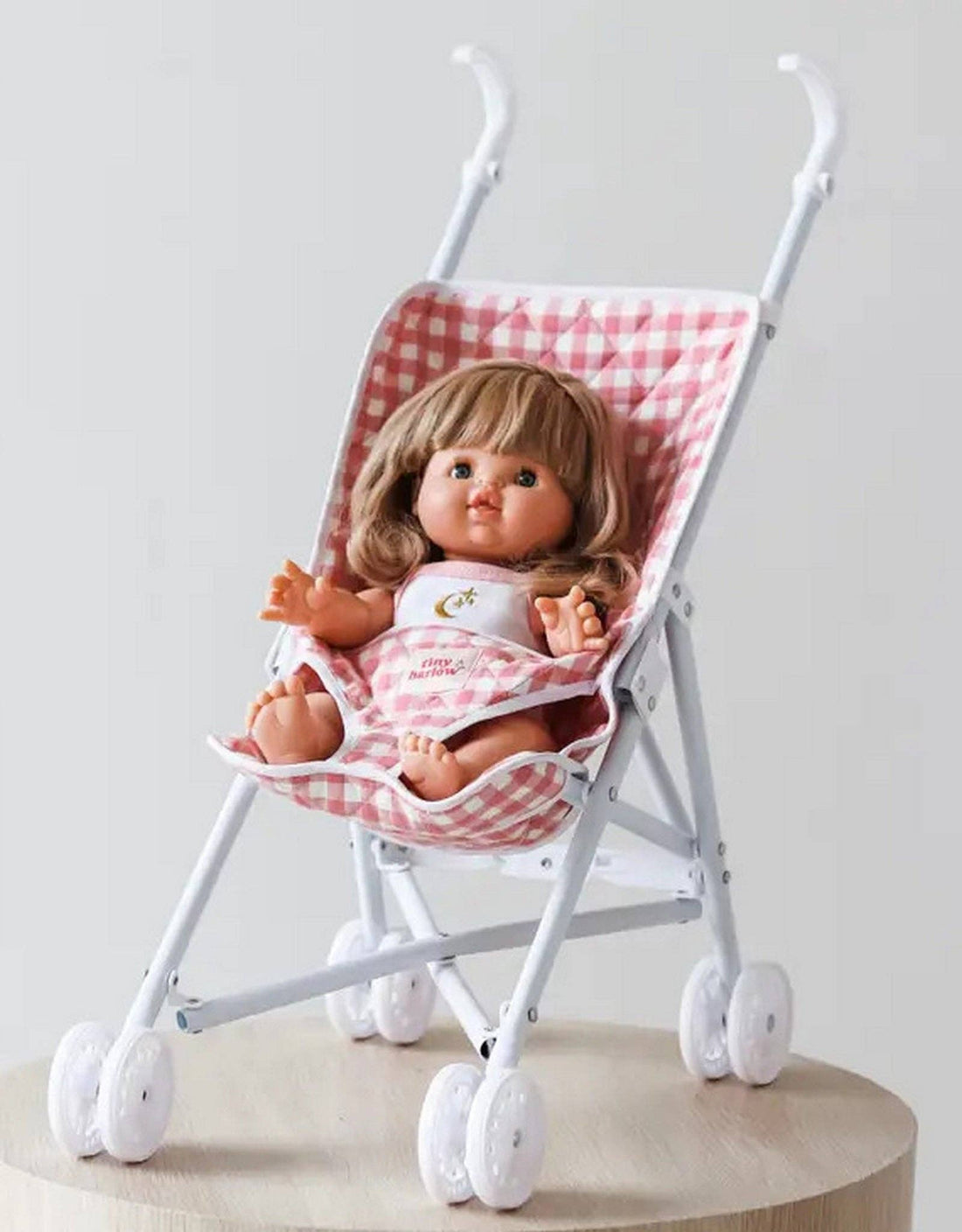 Pink Gingham Baby Doll Stroller