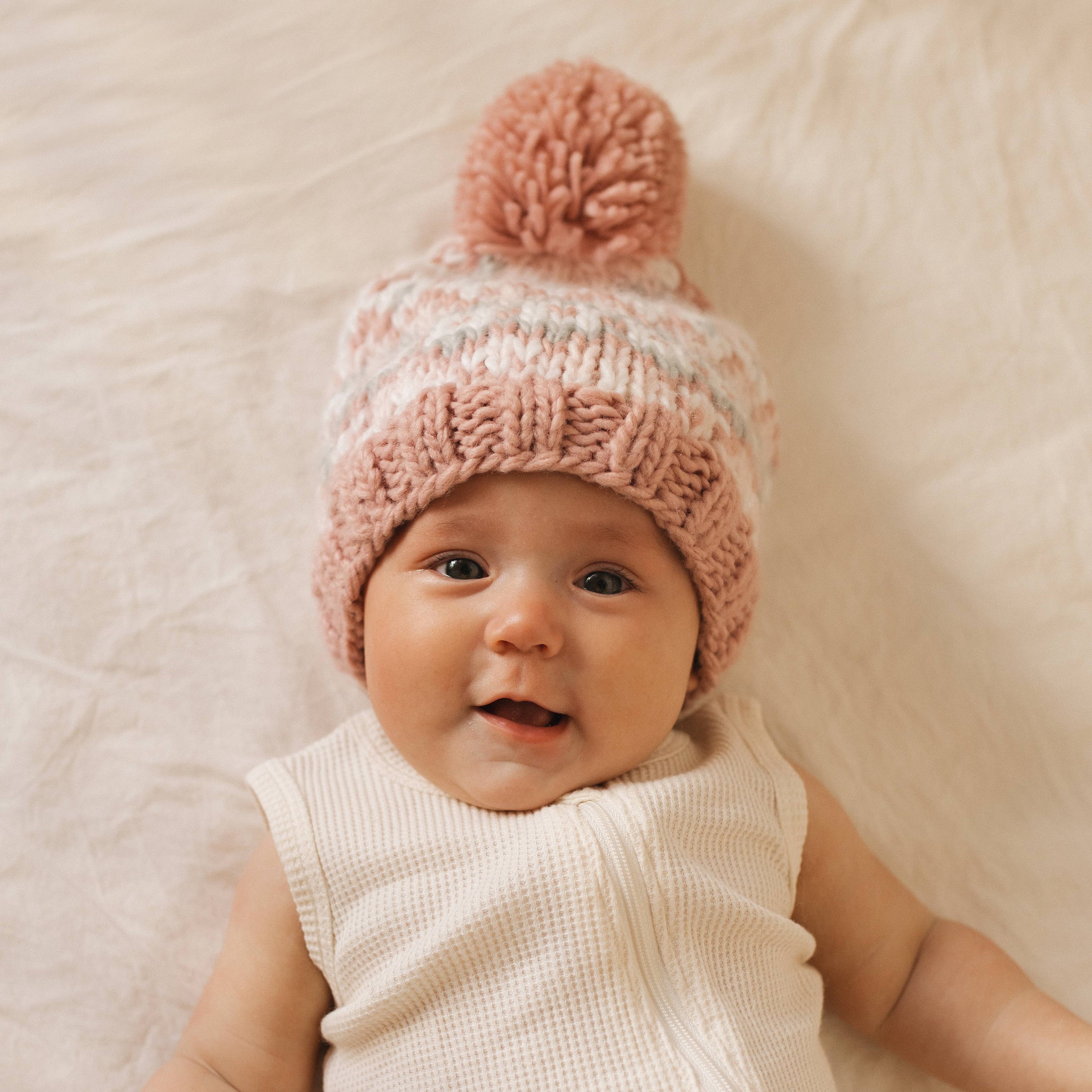 Fairisle Beanie Hat: Rosy